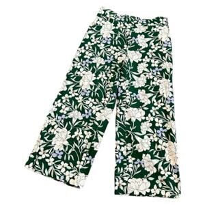 Ann Taylor Floral Wide Leg Linen Blend Crop Pants Green, White, and Blue 12‎ 16